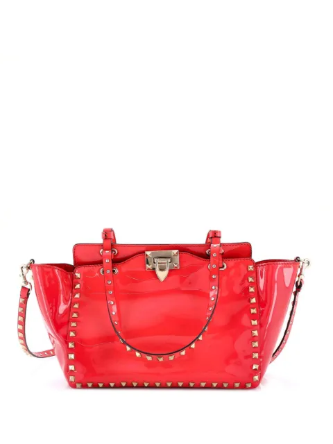 Valentino Garavani Pre-Owned Rockstud Tote Soft Patent Medium satchel Red 9JD8YDB2VUS7B6EG