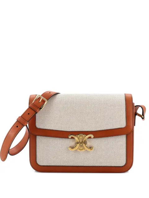 Celine Pre-Owned Triomphe Shoulder Bag Canvas with Leather Medium crossbody bag Brown FLD97VNVCBDK2Y9Q