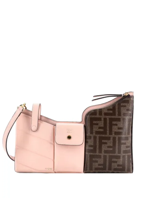 Fendi Pre-Owned Bustine 3 Pockets Leather and Zucca Coated Canvas Mini crossbody bag Pink 4OIB79N7V0QCAX7O