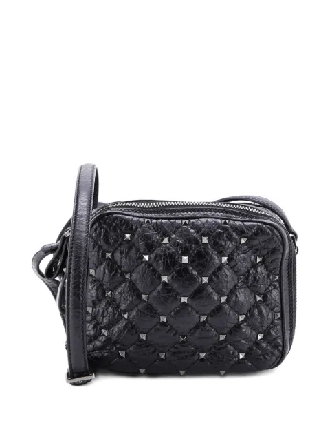 Valentino Garavani Pre-Owned Rockstud Double Zip Camera Bag Quilted Crackled Leather crossbody bag Black J7PEX330ADRF23W2