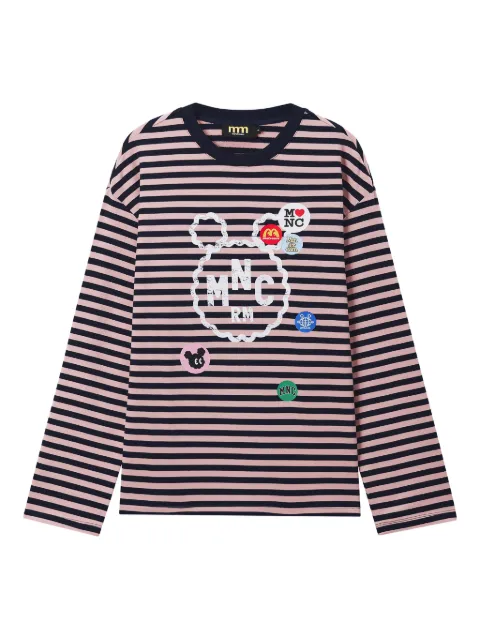 Mini Cream striped appliqué T-shirt Pink 5WM633A
