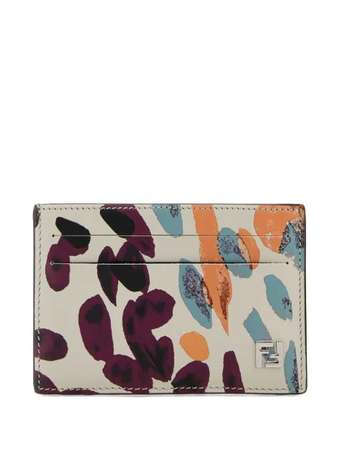 FENDI Slim printed-leather card holder Neutrals 7M0371AW26