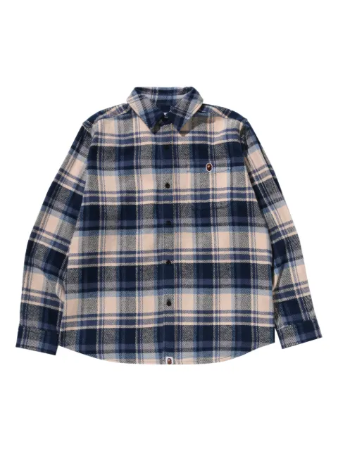 A BATHING APE® plaid appliqué shirt Blue 001SHL801001M