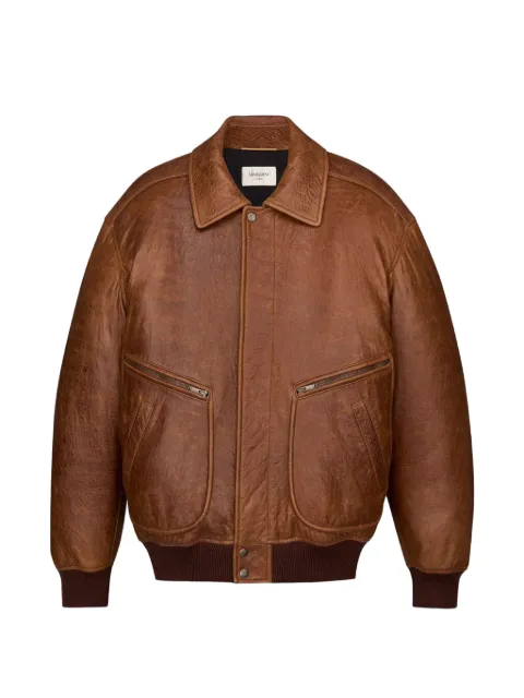 Saint Laurent zip leather jacket Brown 858313YCSX22800