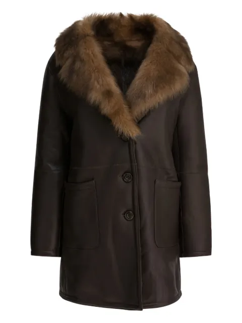 B&W fur-collar button coat Brown 1650MONTONE