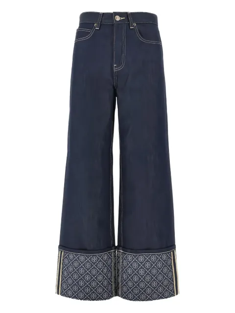 Tory Burch T Monogram contrast cuff straight leg jeans Blue 177734