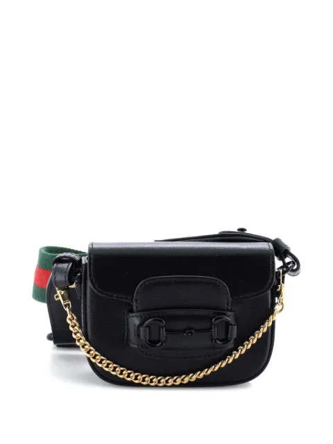 Gucci Pre-Owned Horsebit 1955 Flap Wallet with Strap Leather crossbody bag Black DFZBVGCW0OFP5OQE