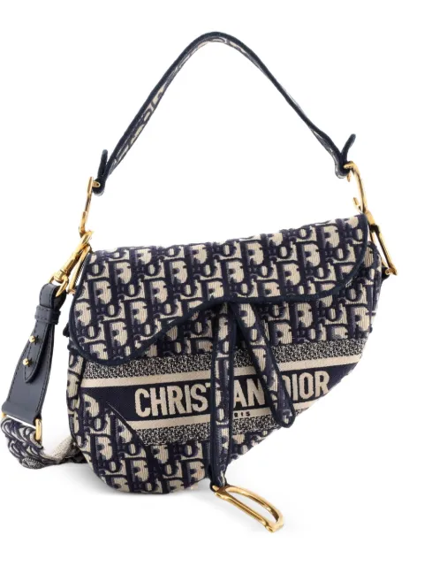 Christian Dior Pre-Owned Saddle Handbag Logo Embroidered Oblique Canvas Medium shoulder bag Blue C0799KWZRG4WH56T