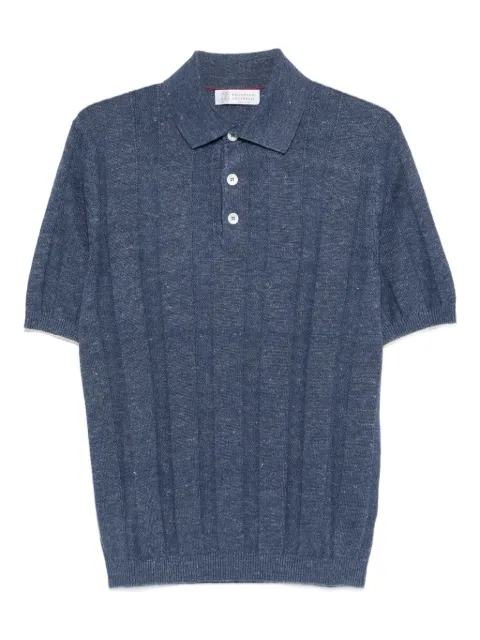 Brunello Cucinelli ribbed-knit short-sleeve polo shirt Blue M2L707815CYZ37