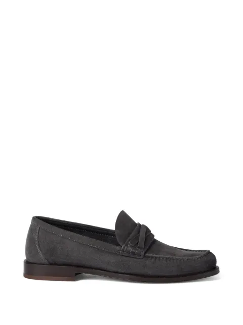 Brunello Cucinelli crossover-strap suede loafers Black MZUSOLF747C8860