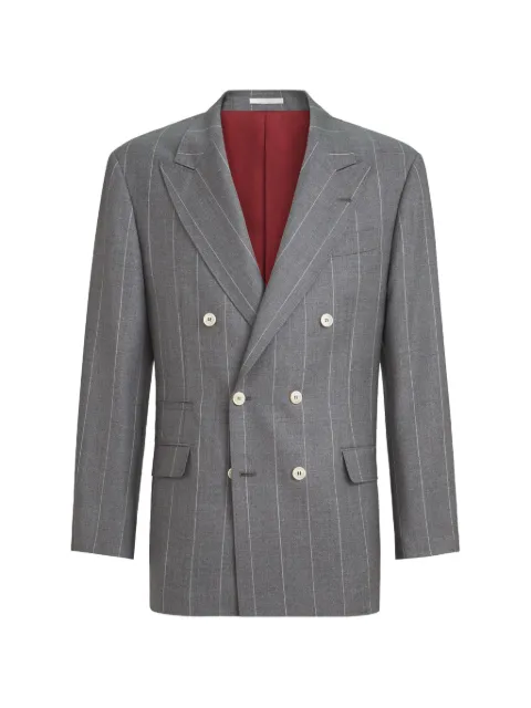 Brunello Cucinelli virgin wool chalk stripe one-and-a-half breasted tailor blazer Grey MV4338BPCC002