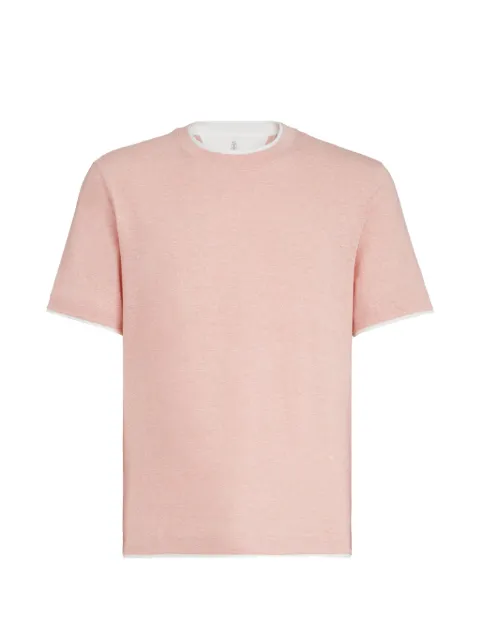 Brunello Cucinelli linen and cotton jersey crew-neck T-shirt with faux-layering Pink MW8357427CGN14