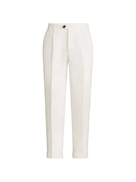 Brunello Cucinelli garment-dyed trousers in linen gabardine with pleat White M243DE1450C2200