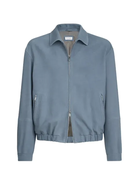 Brunello Cucinelli zip-up light-blue leather jacket Blue MPMOP2071CLF40
