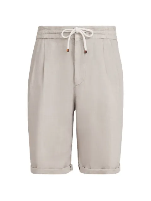 Brunello Cucinelli garment-dyed Bermuda shorts in linen gabardine with drawstring and pleat Neutrals M243DU0020C6035