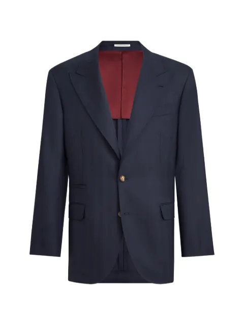 Brunello Cucinelli virgin-wool chevron tailor blazer with peak lapels Blue MB4288BFCC005