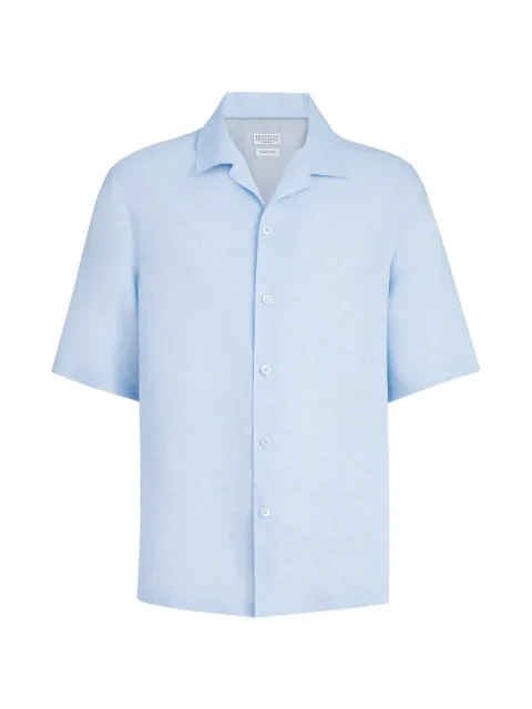 Brunello Cucinelli linen easy fit short-sleeve shirt with camp collar Blue MM6840615C105