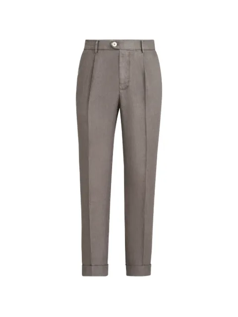 Brunello Cucinelli garment-dyed trousers in linen gabardine with pleat Brown M243DE1450C6046