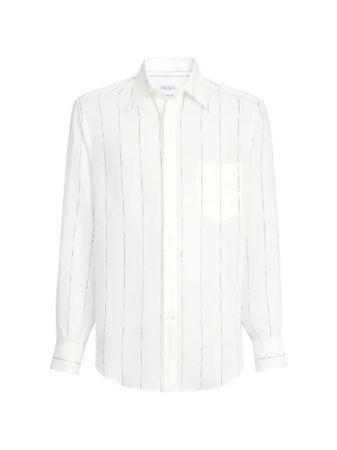 Brunello Cucinelli stripe-pattern chest-pocket linen shirt White MA6900621C001