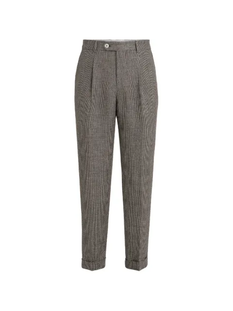 Brunello Cucinelli linen houndstooth trousers with pleat Brown MZ418L00HC2831
