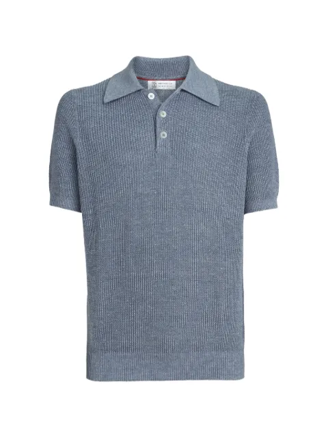 Brunello Cucinelli linen and cotton half English rib knit polo shirt Blue M2L707715CQK77