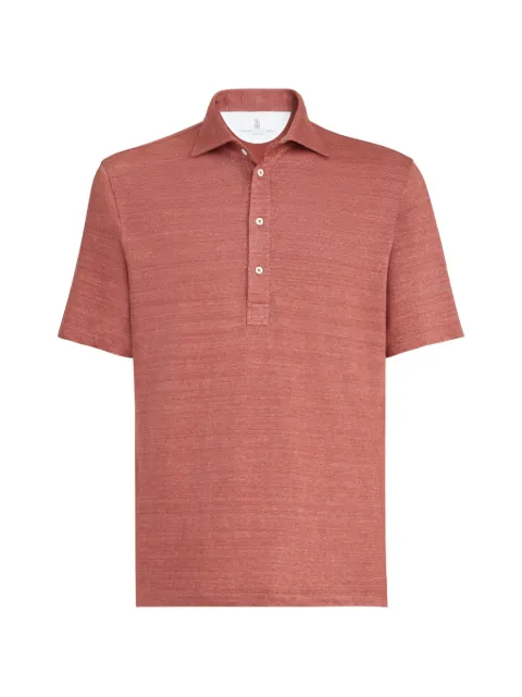 Brunello Cucinelli linen and cotton mélange jersey polo with shirt-style collar Orange MR8273915C694