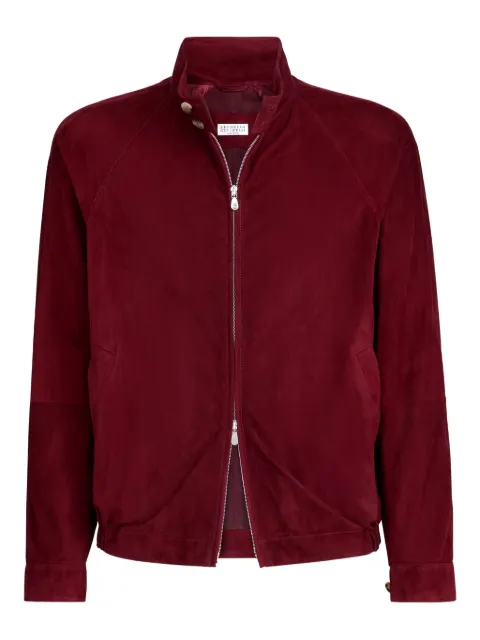 Brunello Cucinelli stand-collar suede jacket Red MPCFN2065C8524