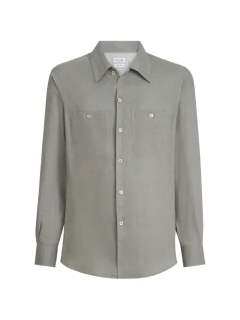 Brunello Cucinelli chest-pockets linen shirt Green MA6980658C1063