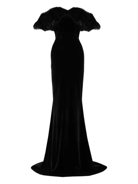 Vestiaire d'un Oiseau Libre faux fur-trimmed velvet gown Black FURTRIMMEDVELVETGOWN