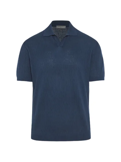 Corneliani ribbed-knit short-sleeve polo shirt Blue 27M5082725124