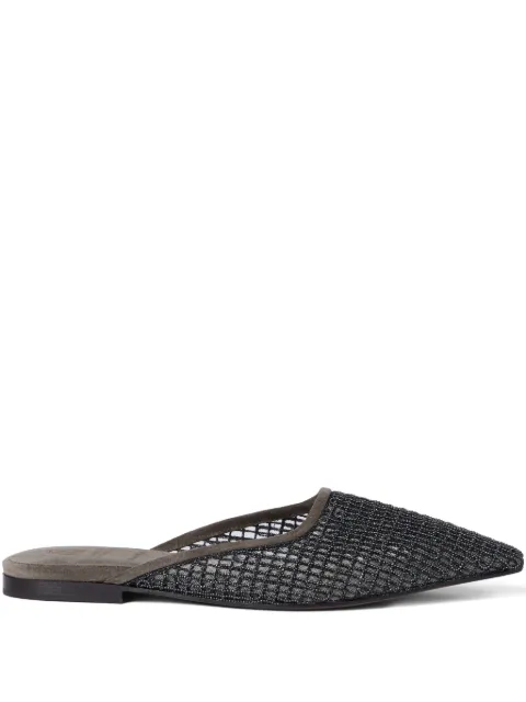 Brunello Cucinelli monili-embroidered net flat mules Brown MZSFC3177C8769