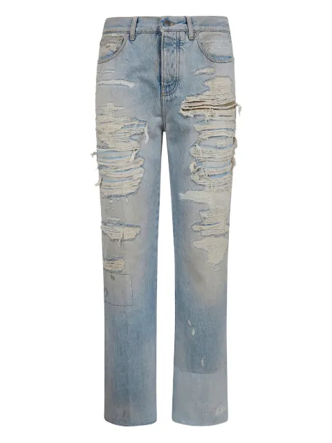 AMIRI camo repair boots cut jeans Blue AMBMJE1030