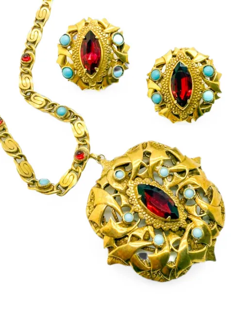 Jennifer Gibson Jewellery 1940s Sandor Renaissance inspired necklace and earrings Gold JGJSANDORSET