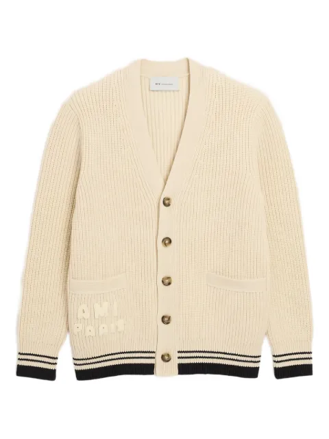 AMI Paris pockets striped cardigan Neutrals UKC383KN0161