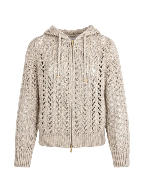 Eleventy pointelle-knit full-zip hoodie Neutrals M81MAGM16MAG0M019