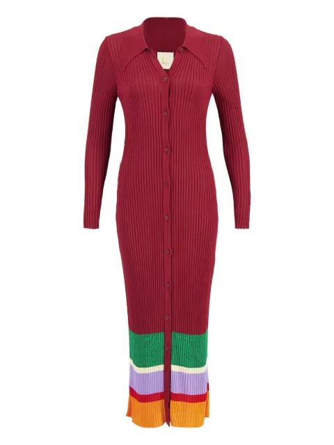 PAULA stripe knitted midi dress Red FLUORITE2
