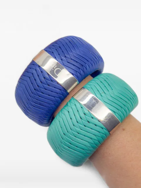 Christian Dior Pre-Owned 2000s leather weave bangle stack Blue CDLEATHERSTACK
