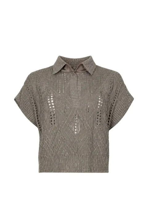 D.Exterior cable-knit polo shirt Grey 623416