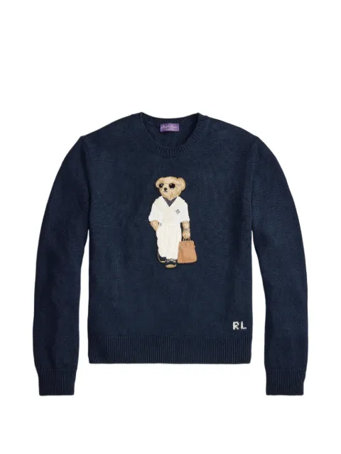 Ralph Lauren Purple Label bear-appliqué crew-neck sweater Blue 790P10972002