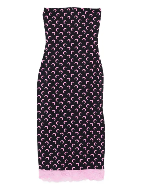 Marine Serre moon-print lace-trim midi dress Black WDR333ACJER0001
