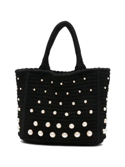 SANDRO pearl-embellished crochet tote bag Black SFASA01741