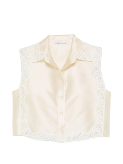 SANDRO cropped shirt with lace details Neutrals SFPCM01636