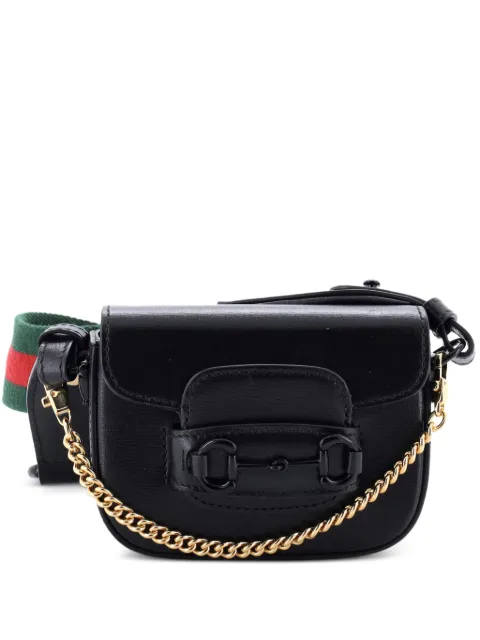 Gucci Pre-Owned Horsebit 1955 Flap Wallet with Strap Leather crossbody bag Black WNVVDKLOXLBDUTZ7