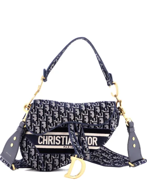 Christian Dior Pre-Owned Saddle Handbag Logo Embroidered Oblique Canvas Medium shoulder bag Blue P1669RB2GB3JCQZF