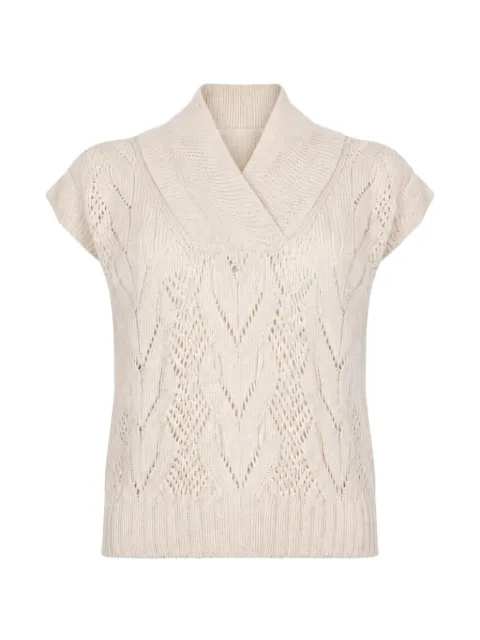 D.Exterior open-knit shawl-collar top Neutrals 622333AVOR