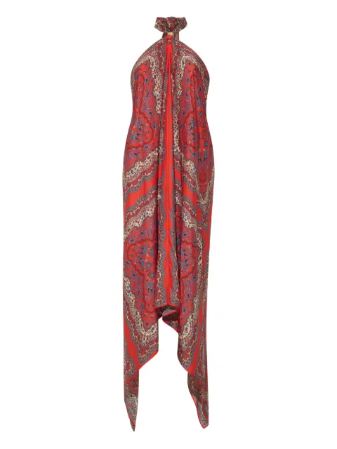 Cara Cara Twist paisley asymmetric dress Red 1501PASC