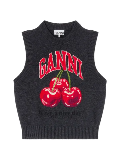 GANNI cherry-embroidered top Grey A1070264