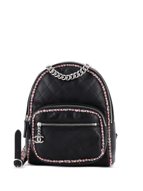 CHANEL Pre-Owned Elegant Trim Quilted Leather with Tweed Small backpack Black 0IR2FVB6BOTYZ9CF