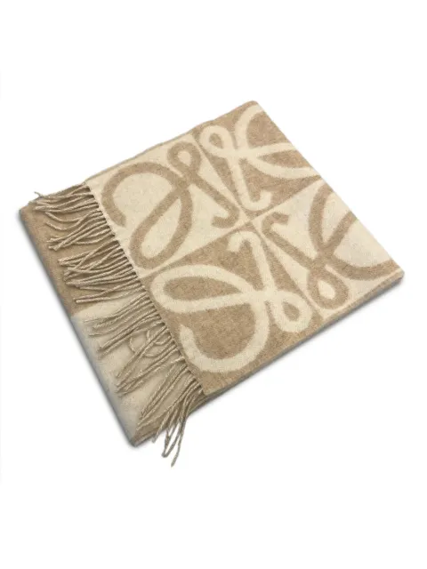 LOEWE anagram-pattern fringed scarf Neutrals FSA4SS1W12