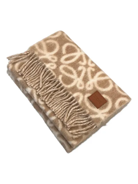 LOEWE anagram-pattern fringed scarf Neutrals FSF4SS1W02